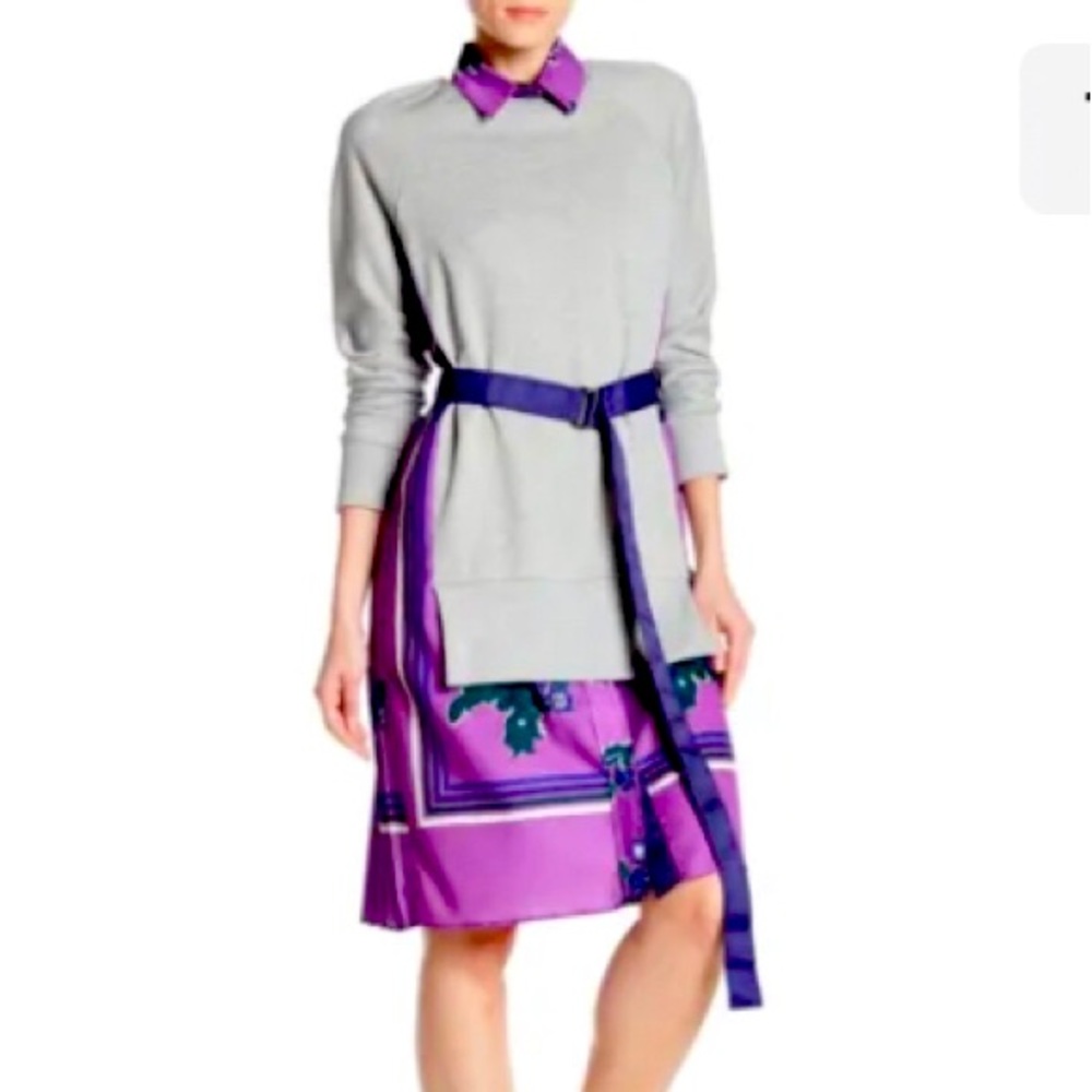 TOV Los Angeles AVANT GARDE FLORAL Print PLEATED SCARF SWEATSHIRT TUNIC Dress 38